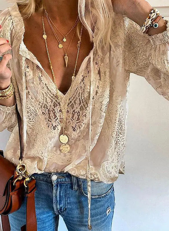 Bluse Im Boho Stil Mit Geschlitztem Ausschnitt Für Damen | Vintage