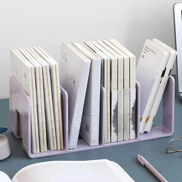 Book organizer with 4 compartments for desk &amp; cabinet | Can be placed horizontally or vertically | Quick access, sleek design