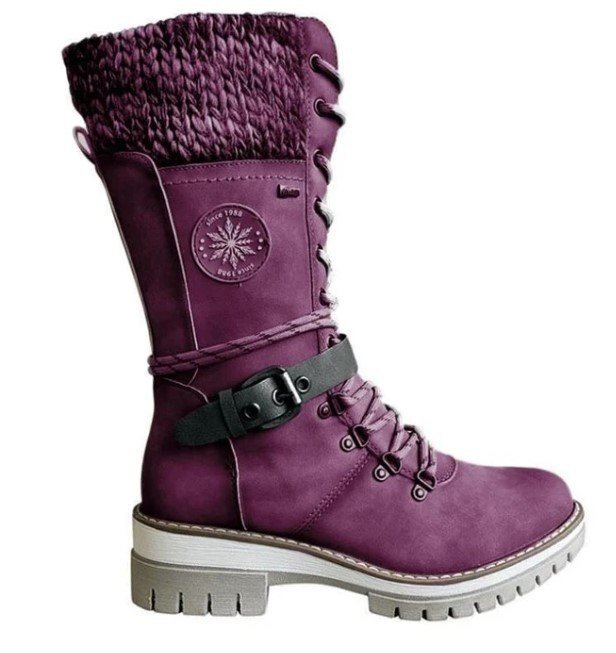 Damen Winterstiefel mit seitlichem Reißverschluss | Warme Stiefel mit gestricktem Bund und profilierter Sohle für Alltag und Freizeit
