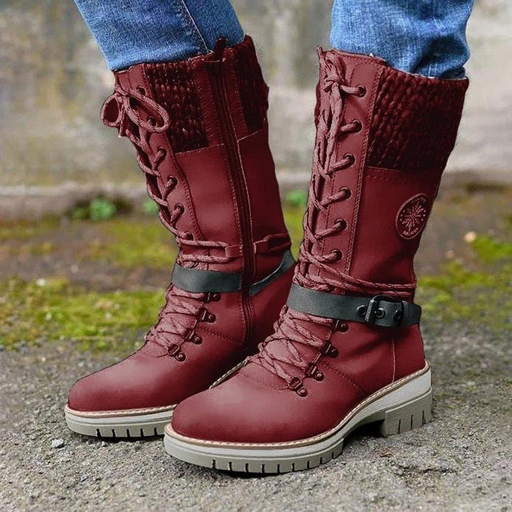 Damen Winterstiefel mit seitlichem Reißverschluss | Warme Stiefel mit gestricktem Bund und profilierter Sohle für Alltag und Freizeit