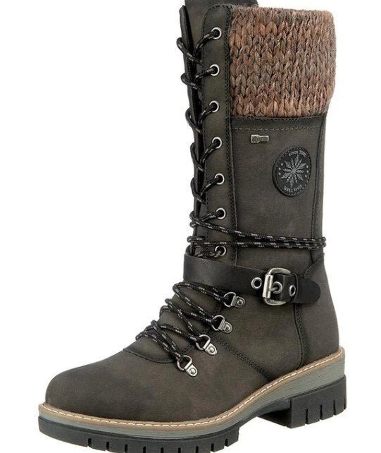 Damen Winterstiefel mit seitlichem Reißverschluss | Warme Stiefel mit gestricktem Bund und profilierter Sohle für Alltag und Freizeit