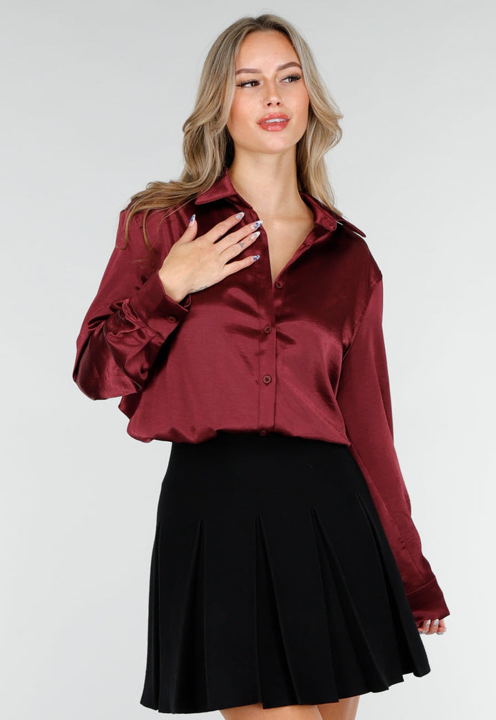 Damen Bluse | Elegante Langarmbluse mit klassischem Hemdkragen, durchgehender Knopfleiste und Manschetten für Büro und Abendlooks