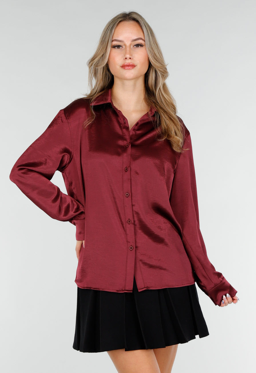 Damen Bluse | Elegante Langarmbluse mit klassischem Hemdkragen, durchgehender Knopfleiste und Manschetten für Büro und Abendlooks