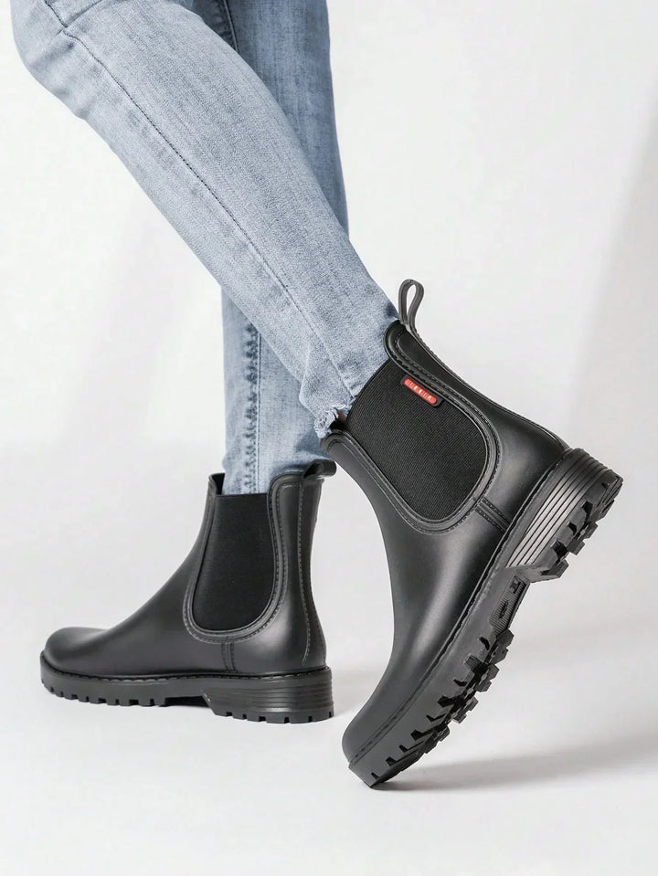 Damen Chelsea Regenstiefel wasserdicht | Matte Gummistiefel mit rutschfester Profilsohle, Elastikeinsätzen und Zuglaschen