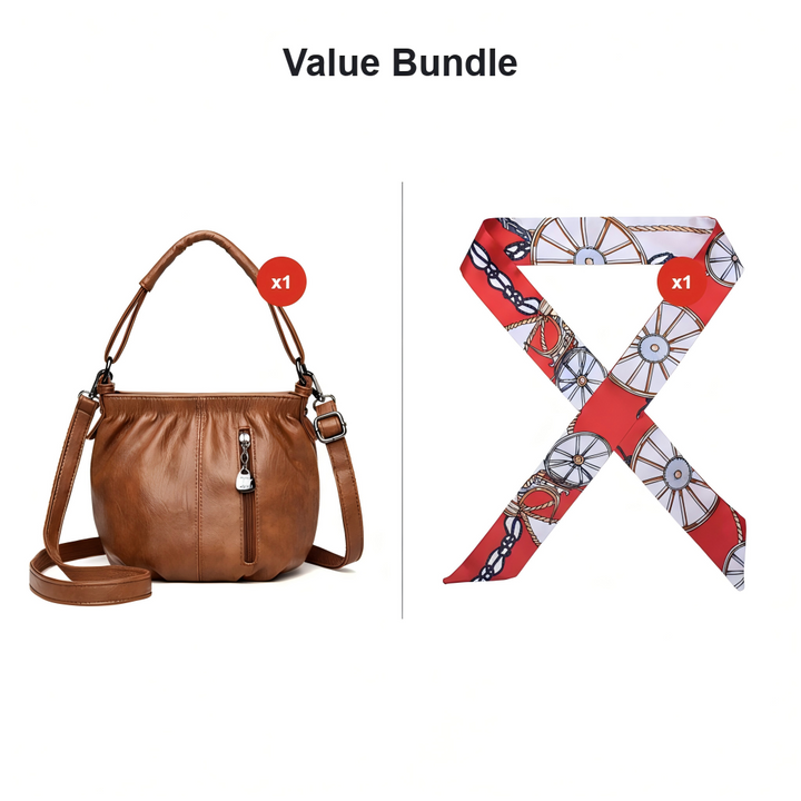 Damen Umhängetasche | Elegante Schultertasche aus PU mit Reißverschlussfächern