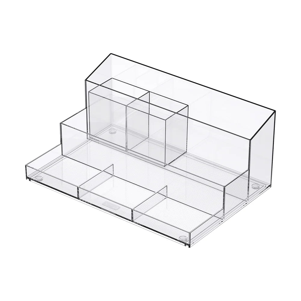 Schreibtisch-Organizer stapelbar | Transparenter Büro-Organizer mit 2 Fächern, Stiftablage und Kleinteilefächern