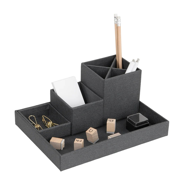 Schreibtisch-Organizer 4-teilig | Schwarzes Büro-Set mit herausnehmbaren Einsätzen und rutschfesten Gummifüßen