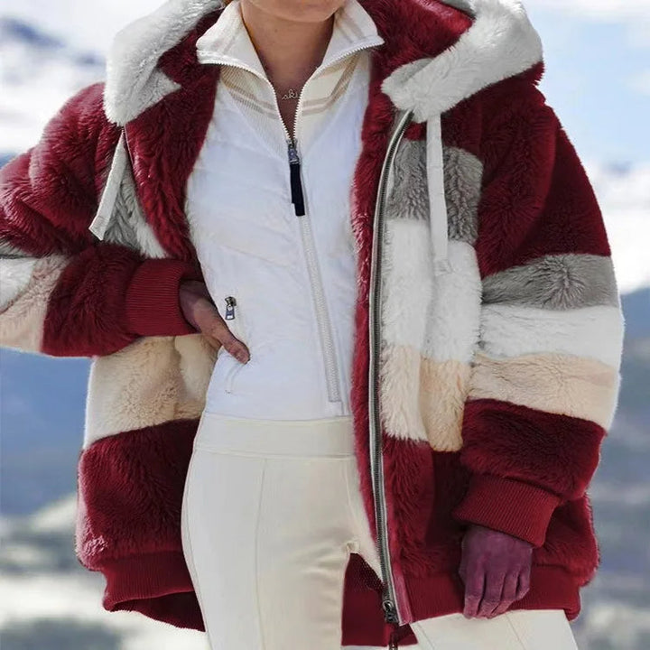 Damen Kapuzenjacke mit Fleecefutter | Warme Jacke mit verstellbarer Kapuze, Reißverschluss und Seitentaschen für Herbst und Winter