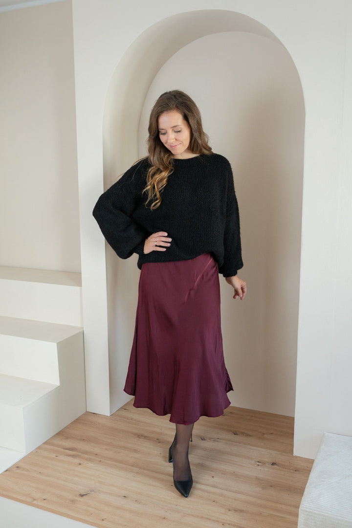 Damen Satinrock Midi | Eleganter Midirock mit fließendem Schnitt, sanft glänzender Oberfläche und elastischem Bund für Alltag und Abendlooks