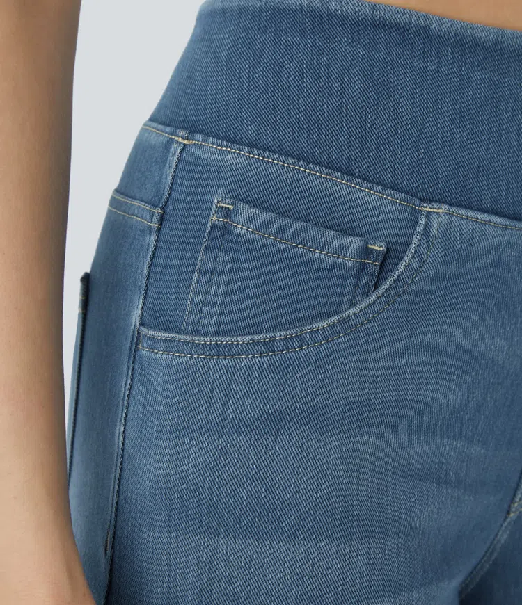 Damen Jeans High Waist Wide Leg | Vier-Wege-Stretch &amp; ohne Reißverschluss | Bequem, formend &amp; mit Taschen, XS–5XL