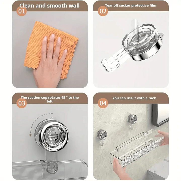 Duschregal mit Saugnäpfen 30,8 cm | Transparente Badezimmerablage ohne Bohren | Mit Haken für Shampoo, Seife &amp; Badzubehör