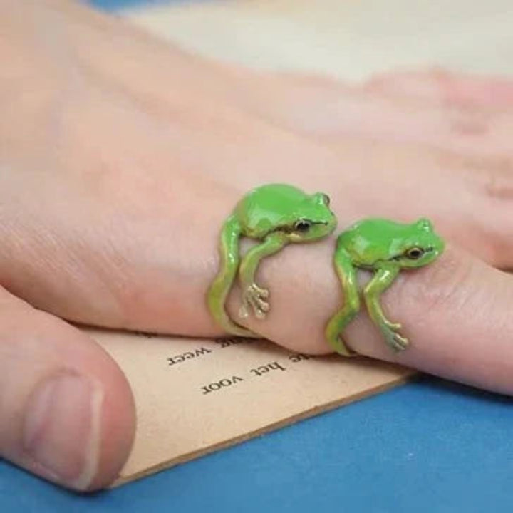Frosch-Schmuck Set: Ring &amp; Ohrringe | Verstellbarer Ring (US 5–12) | Leicht &amp; naturinspiriert, handgefertigter Look