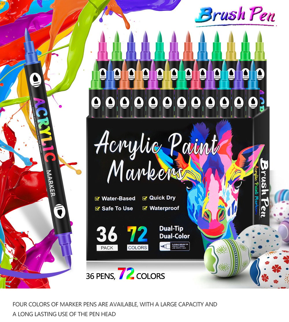 Acrylmarker Set mit Dual-Tip für kreative Projekte | Wasserbasiert, geruchslos &amp; wasserfest | 24–120 Farben