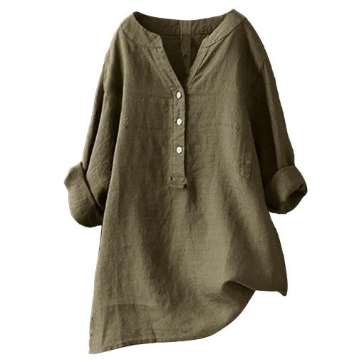 Damen Casualkleid mit V-Ausschnitt &amp; verstellbaren Ärmeln | Lockerer Schnitt | Leichtes Alltagskleid