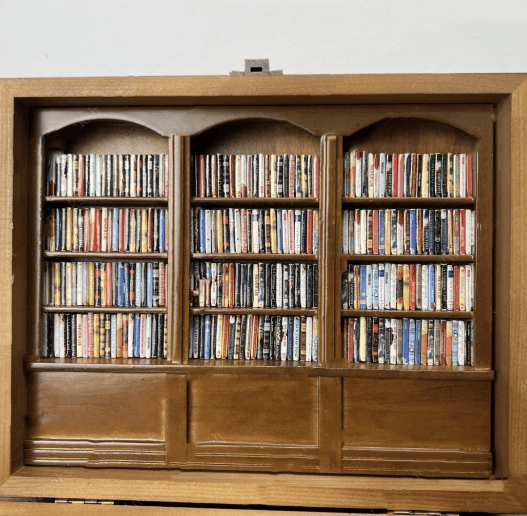 Miniatur Bücherregal aus Holz mit gefalteten Mini-Büchern | Handgefertigt, öffnbar &amp; neu sortierbar | Entspannendes Geschenk für Bücherfans | 25×20×8 cm