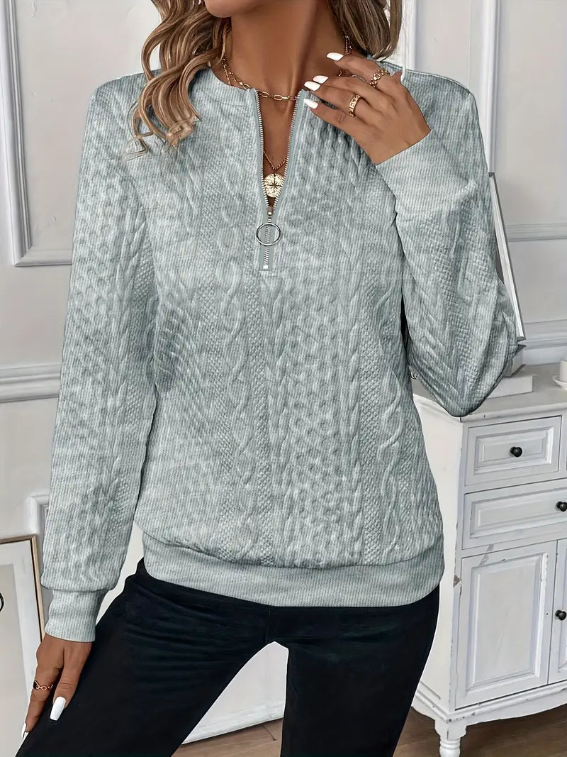 Damen Pullover mit halbem Reißverschluss | Weich &amp; warm für Herbst/Winter | Lockerer Schnitt mit Stehkragen | Farben Weiß/Schwarz/Grün