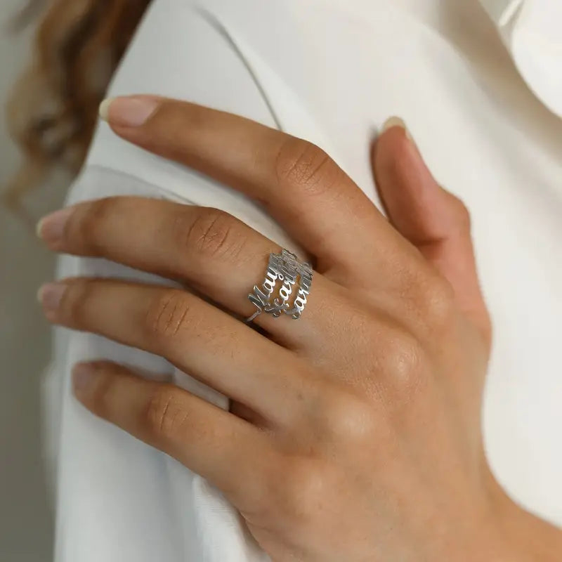 Personalisierbarer Namensring mit 2 Namen | Edelstahl mit 18K-Vergoldung | Verstellbare Größe | Gold, Silber &amp; Roségold