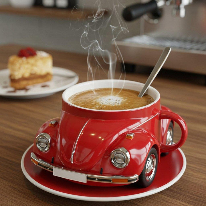 retro ceramic coffee cup in beetle design | hand-painted, detailed &amp; colorful | 325 ml for coffee &amp; tea | gift idea