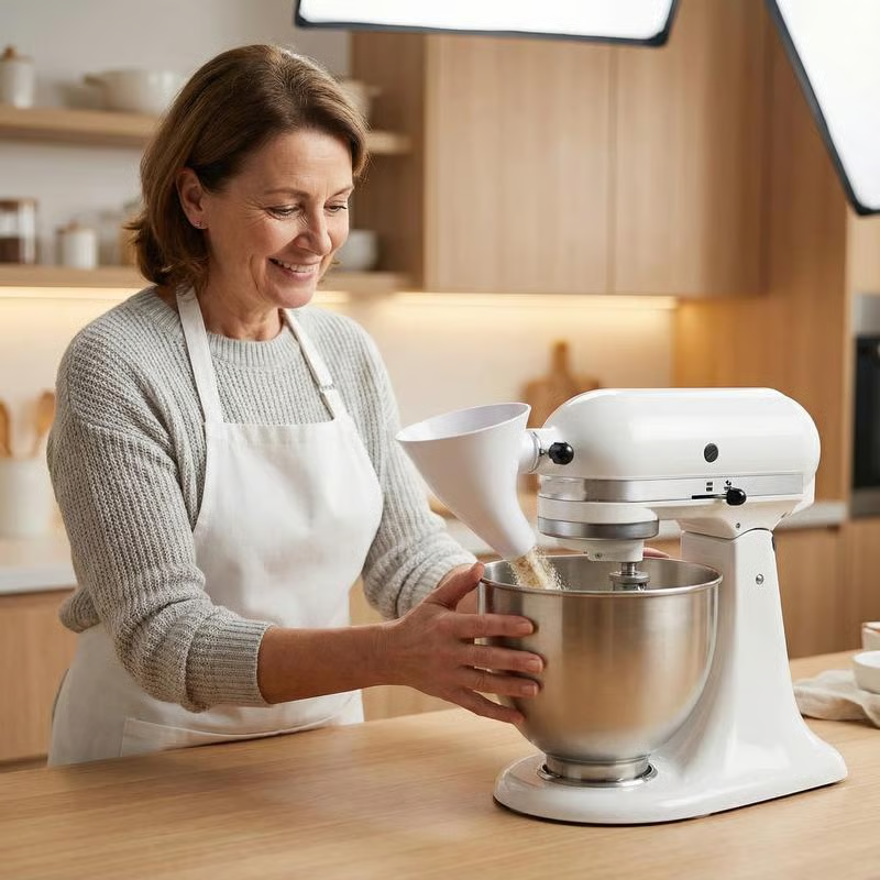 Entonnoir à farine pour mixeur KitchenAid | Ajout propre sans éclaboussures, large ouverture | Verse rapidement farine, sucre &amp; liquides dans le bol
