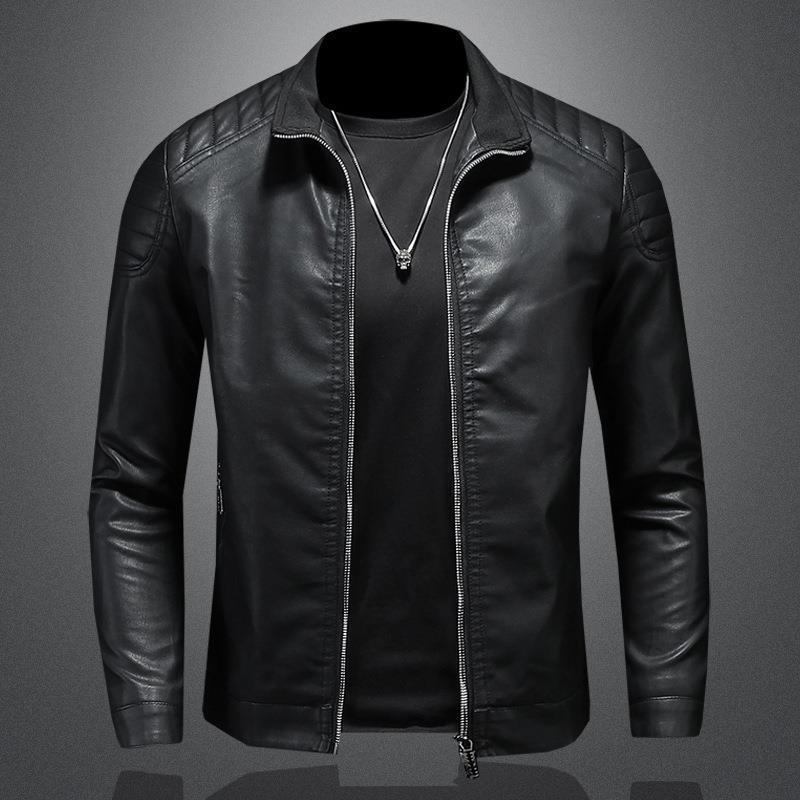 Herren Lederjacke | Leichte Jacke aus PU-Leder mit Reißverschluss und Steppdetails