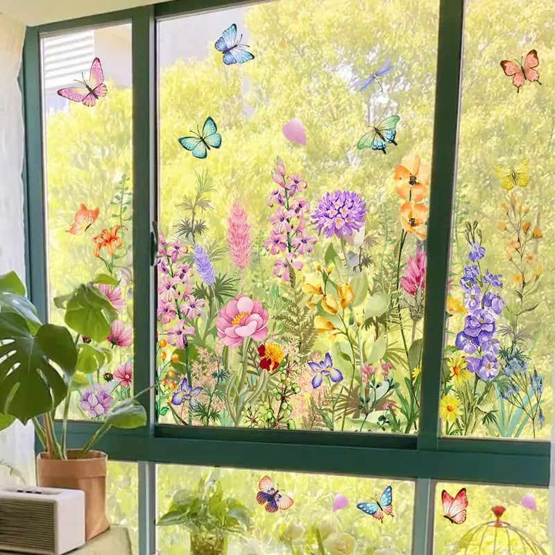 Adesivo per finestra motivo floreale 30×60 cm | stampato su entrambi i lati, colori intensi | lavabile e rimovibile senza residui | PVC