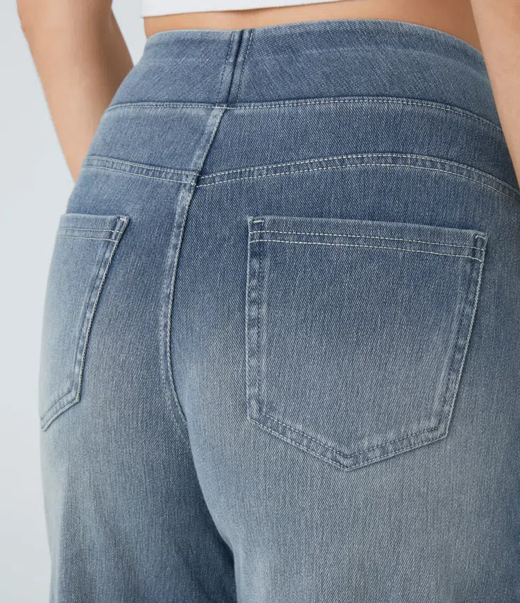 Damen Jeans High Waist Wide Leg | Vier-Wege-Stretch &amp; ohne Reißverschluss | Bequem, formend &amp; mit Taschen, XS–5XL