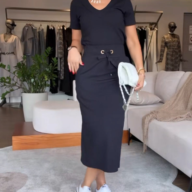 Damen V-Ausschnitt Top &amp; Rock Set | Figurbetont &amp; atmungsaktiv | Verstellbarer Bund, vielseitig kombinierbar