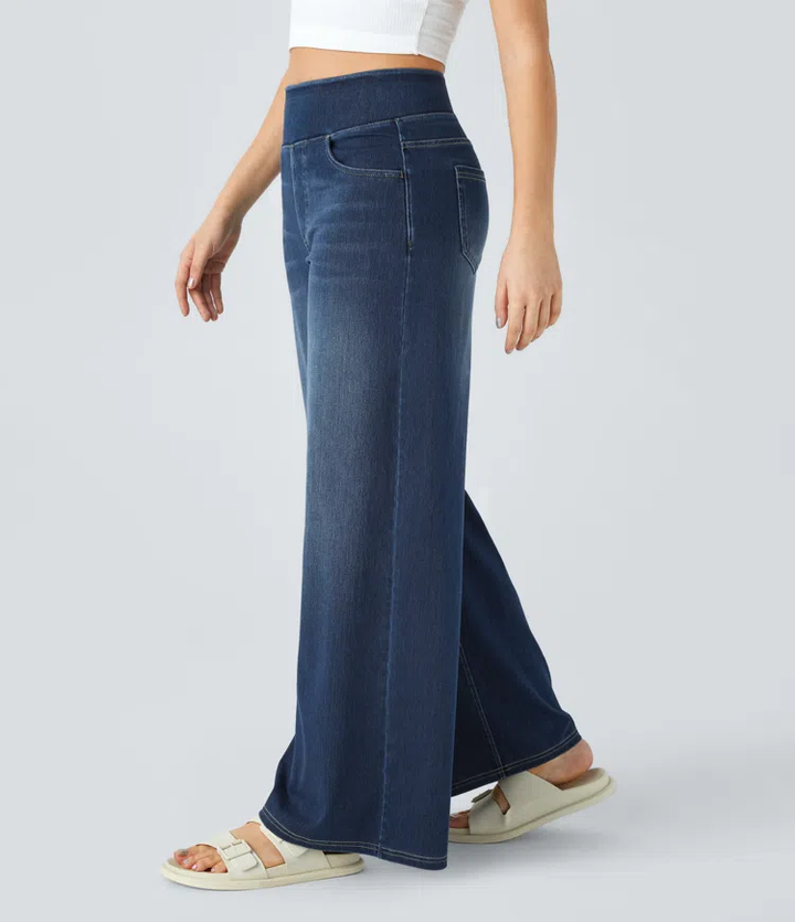 Damen Jeans High Waist Wide Leg | Vier-Wege-Stretch &amp; ohne Reißverschluss | Bequem, formend &amp; mit Taschen, XS–5XL
