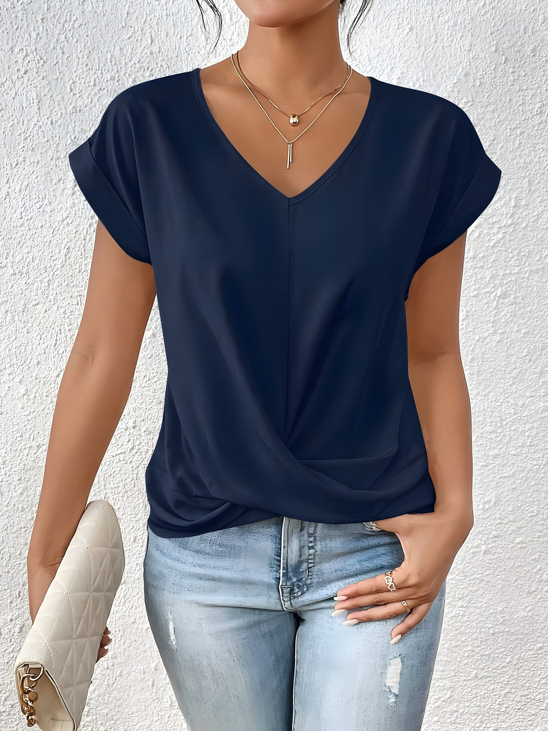 Damen V-Ausschnitt T-Shirt mit lockerer Passform | Leichtes Basic-Shirt für Alltag und Freizeit | Größen S-2XL