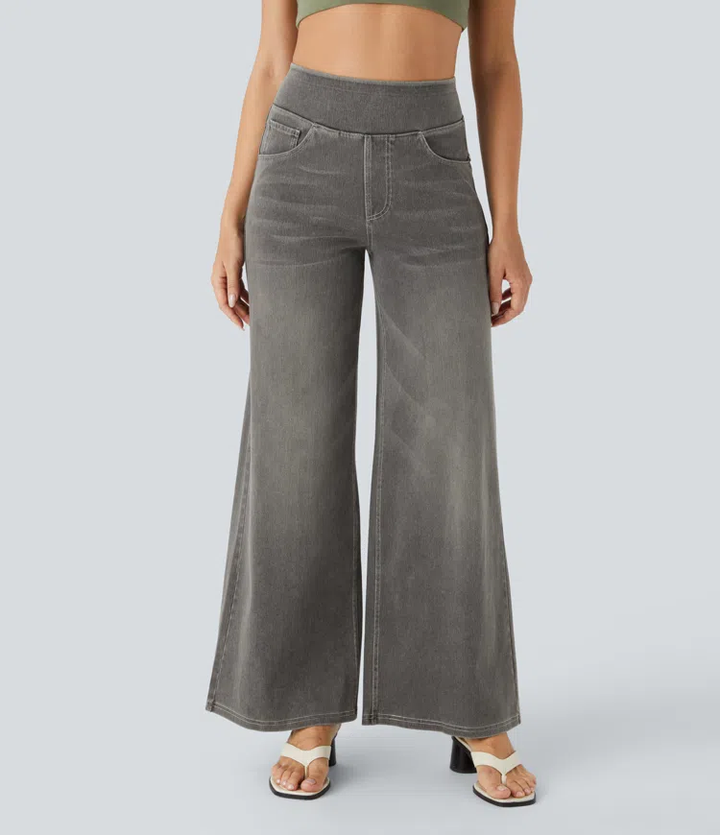 Damen Jeans High Waist Wide Leg | Vier-Wege-Stretch &amp; ohne Reißverschluss | Bequem, formend &amp; mit Taschen, XS–5XL