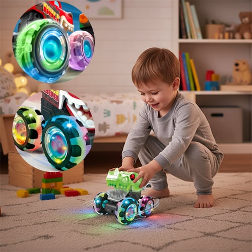 LED Stunt-Auto im Hai-Design | 360° Drehungen &amp; Leuchtende Räder | Robustes Spielzeugauto für Kinder