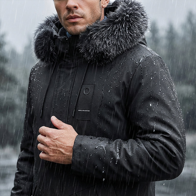 Herren Winterjacke | Thermojacke mit wattiertem Innenfutter, abnehmbarer Kapuze und wetterbeständiger Außenschicht