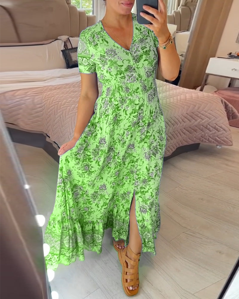 Schmeichelndes Sommerkleid aus Stretch-Baumwollmischung | V-Ausschnitt für feminine Linie | Bequem &amp; vielseitig | Größen XS–5XL