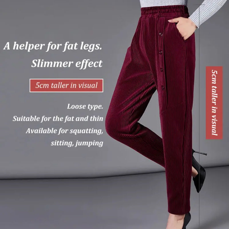 Damen Cordhose mit hoher Taille | Warme High-Waist-Hose mit weichem Fleecefutter und elastischem Bund für Herbst und Winter