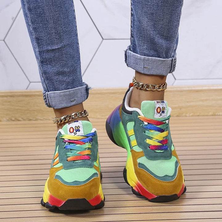 Damen Mesh-Sneaker mit Regenbogensohle | Gepolsterte Sohle &amp; sicherer Schnürverschluss | Milan Freizeitschuhe