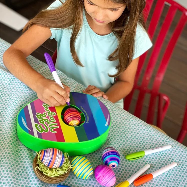 Spinner decorativo per uova per bambini | Macchina per girare e disegnare sulle uova di Pasqua | Include pennarelli per strisce e motivi | Creatività manuale
