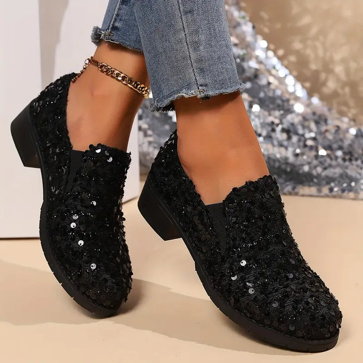 Lindy - Loafers with Sequins and Chunky Heel