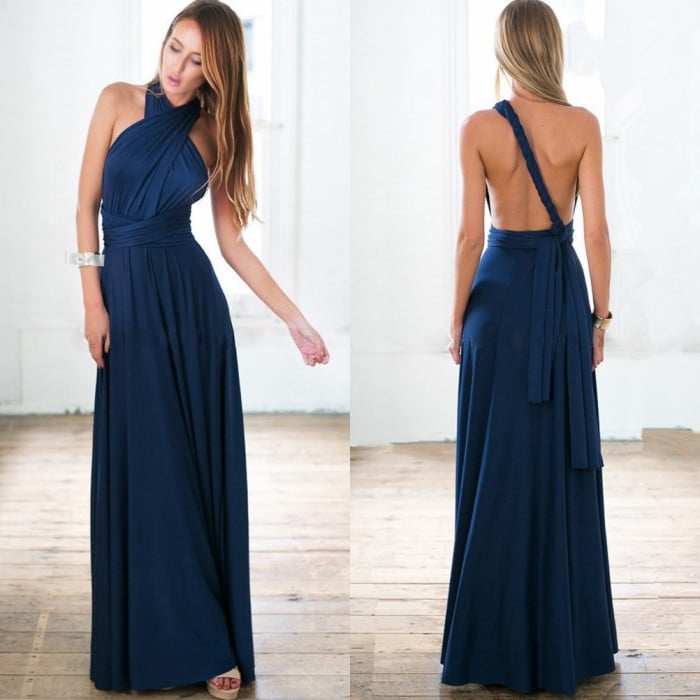 Damen Wickel-Maxikleid | 24 Tragevarianten | Ärmellos &amp; elegant | Perfekt für Hochzeit, Party &amp; Abend