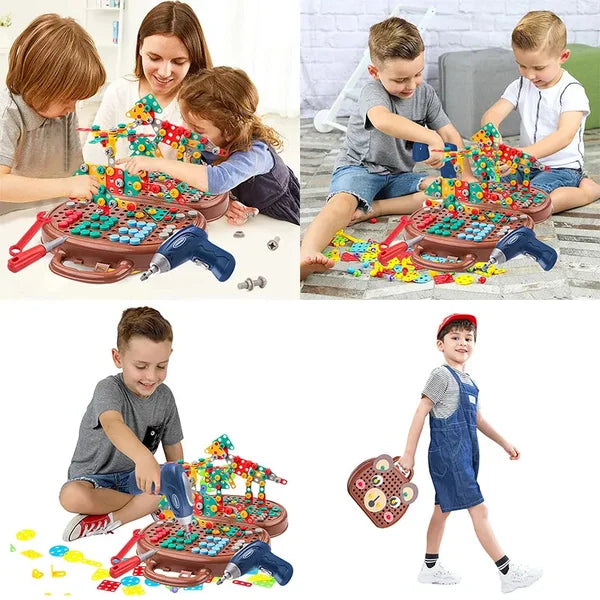 BauBohrer™ Montessori Bau- &amp; Bohrset | 2D &amp; 3D Kreativspiel | Fördert STEM-Fähigkeiten &amp; Feinmotorik