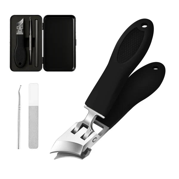 Angled nail clipper with splash guard – PrecisionEdge | wide opening for thick nails | non-slip PVC handle, 3 colors