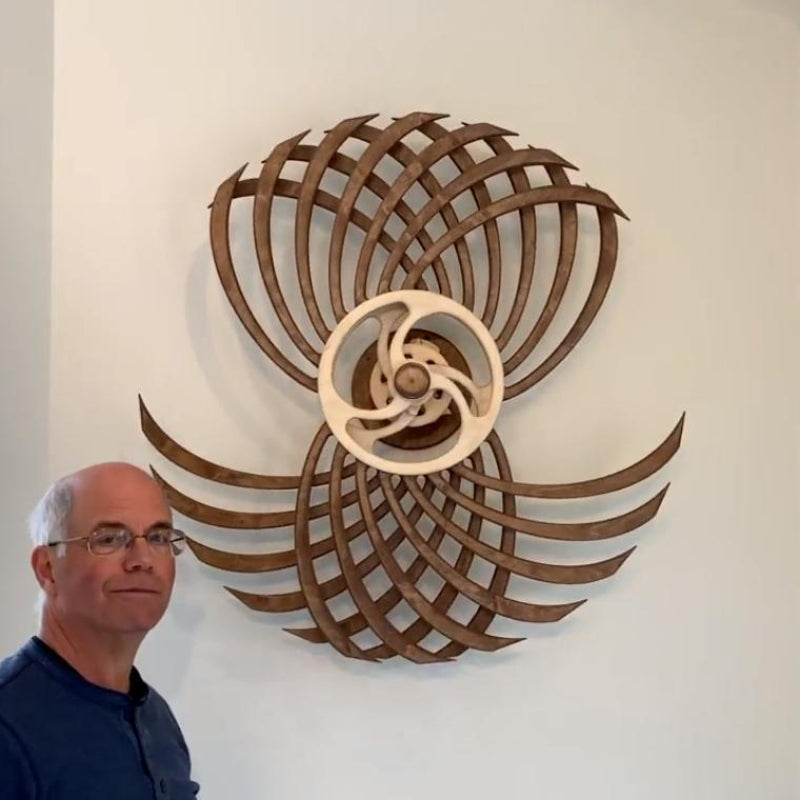 Kinetic Wood Sculpture with Spring Mechanism | Moving Wall or Table Decoration as Art Object | Handmade, Polished &amp; Coated