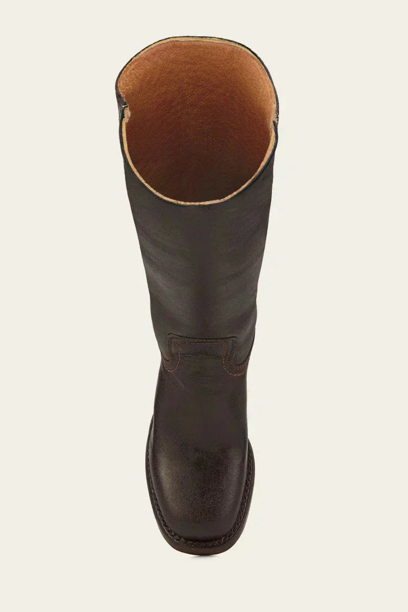 Damen Lederstiefel Westernstil | Kniehohe Stiefel aus Vollnarbenleder mit Blockabsatz und Ledersohle für Alltag und Events