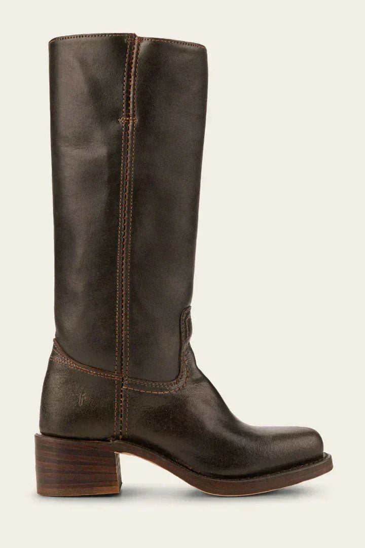 Damen Lederstiefel Westernstil | Kniehohe Stiefel aus Vollnarbenleder mit Blockabsatz und Ledersohle für Alltag und Events