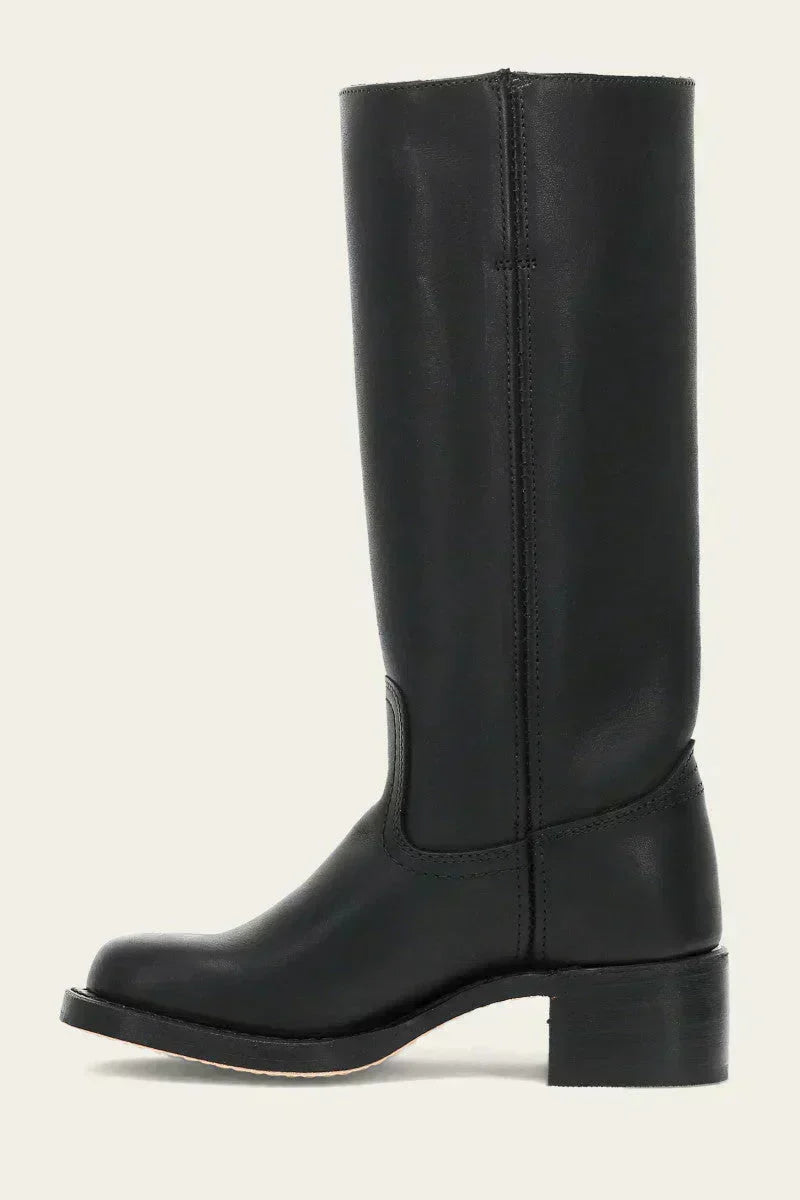Damen Lederstiefel Westernstil | Kniehohe Stiefel aus Vollnarbenleder mit Blockabsatz und Ledersohle für Alltag und Events