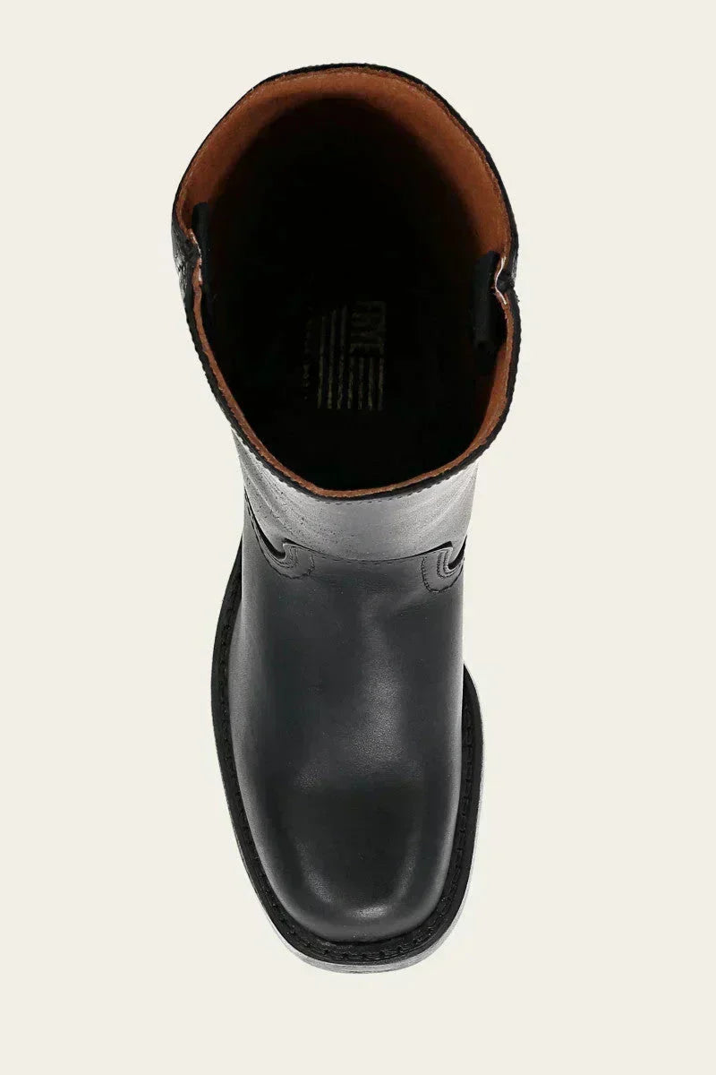Damen Lederstiefel Westernstil | Kniehohe Stiefel aus Vollnarbenleder mit Blockabsatz und Ledersohle für Alltag und Events