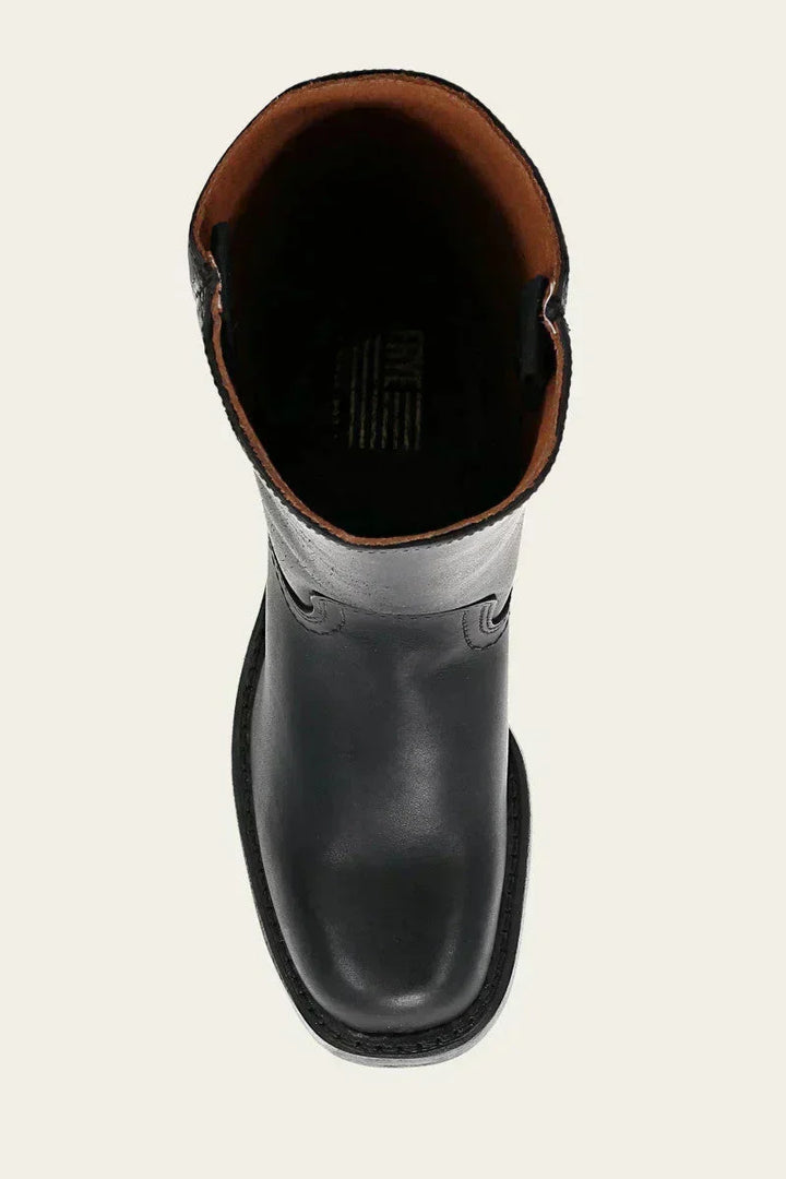 Damen Lederstiefel Westernstil | Kniehohe Stiefel aus Vollnarbenleder mit Blockabsatz und Ledersohle für Alltag und Events
