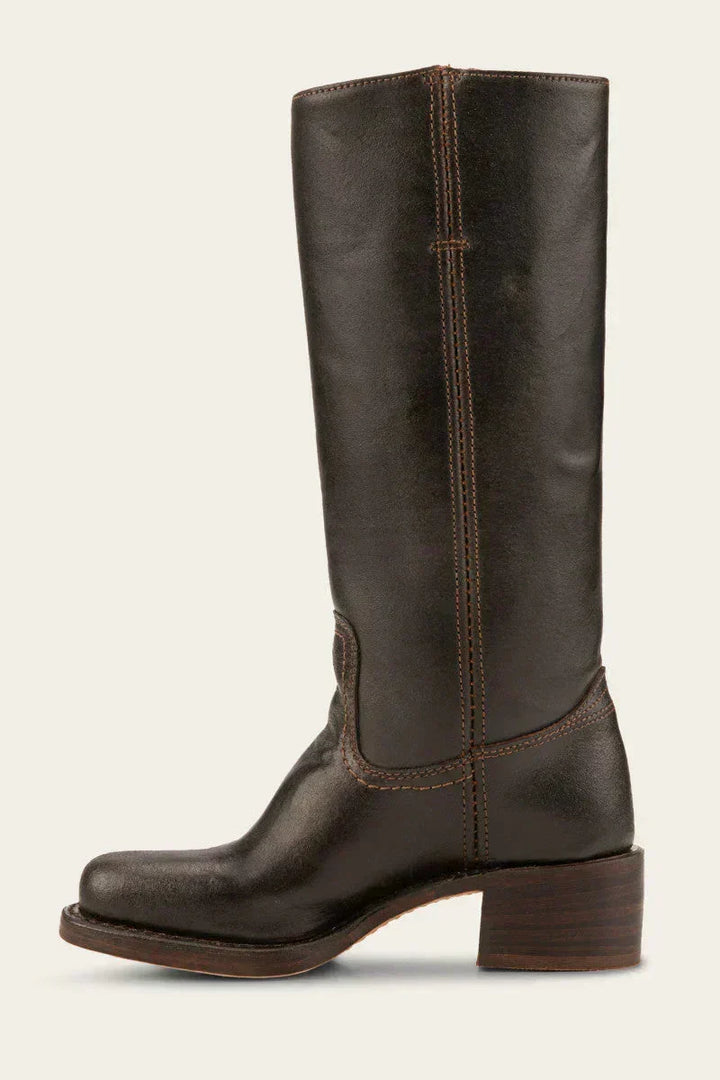Damen Lederstiefel Westernstil | Kniehohe Stiefel aus Vollnarbenleder mit Blockabsatz und Ledersohle für Alltag und Events