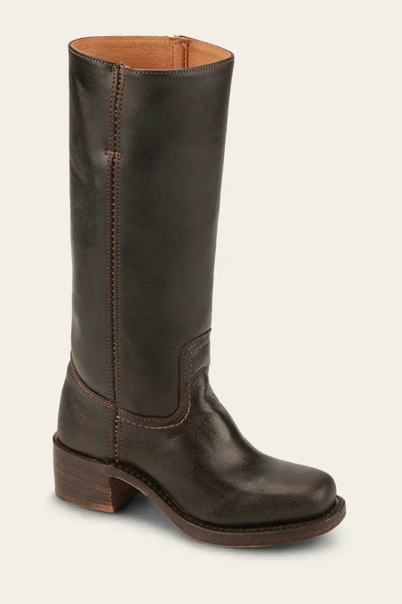 Damen Lederstiefel Westernstil | Kniehohe Stiefel aus Vollnarbenleder mit Blockabsatz und Ledersohle für Alltag und Events
