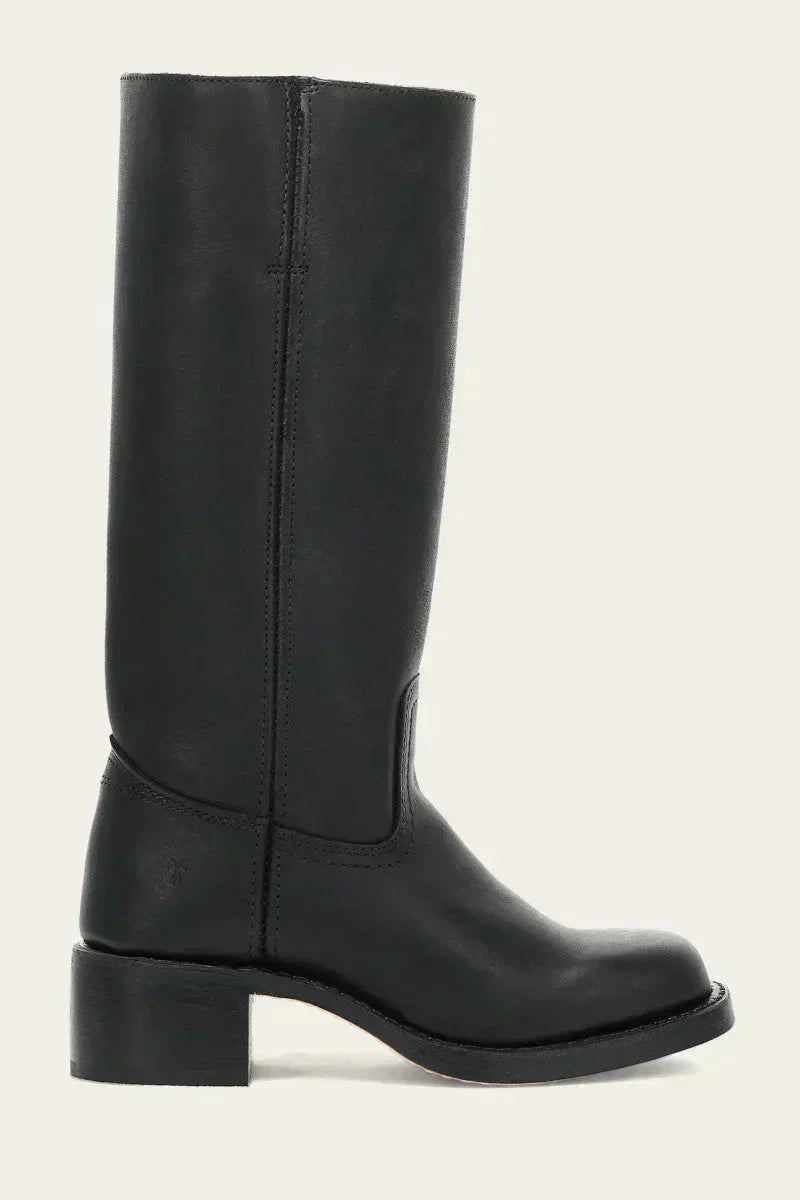 Damen Lederstiefel Westernstil | Kniehohe Stiefel aus Vollnarbenleder mit Blockabsatz und Ledersohle für Alltag und Events