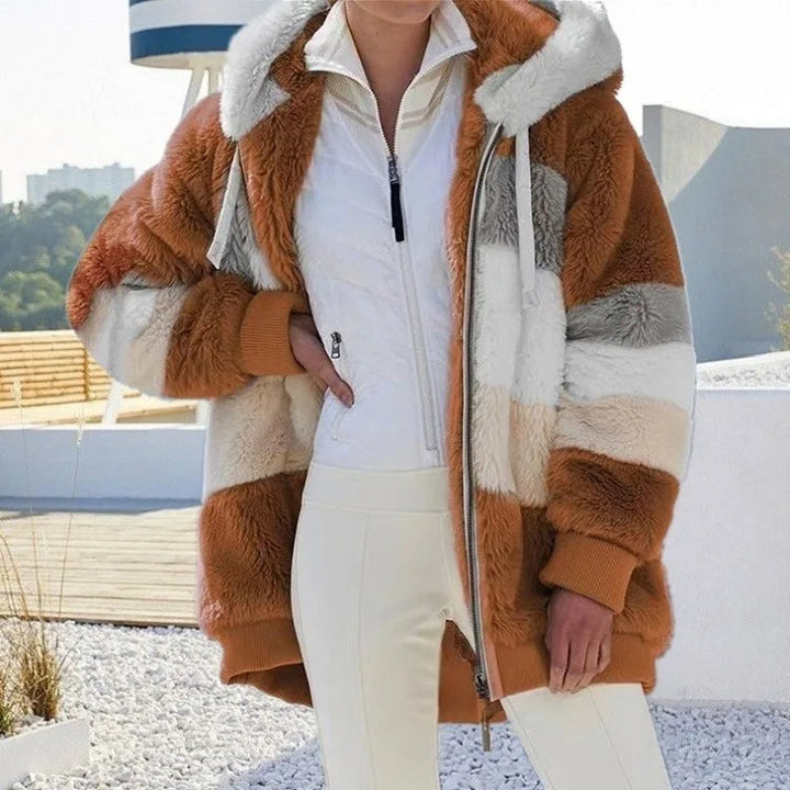 Damen Kapuzenjacke mit Fleecefutter | Warme Jacke mit verstellbarer Kapuze, Reißverschluss und Seitentaschen für Herbst und Winter